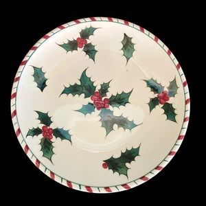 Vintage Lefton Christmas Candy Cane Holly Plate [475]
